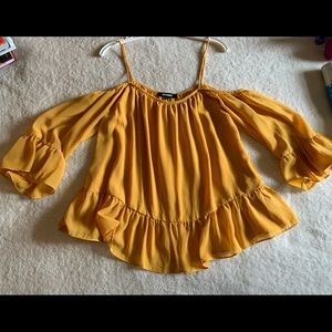 MISSGUIDED off the shoulder mustard sheer top